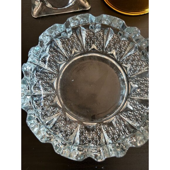 Amber Thick Clear Crystal Glass Set Of 3 Cigarette Ashtray Decorative Vintage - Picture 6 of 9